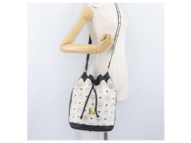 Borsa a Spalla MCM Vicetos Logogram in Pelle PVC Bianco e Oro Auth 173499 D'oro - vista 22