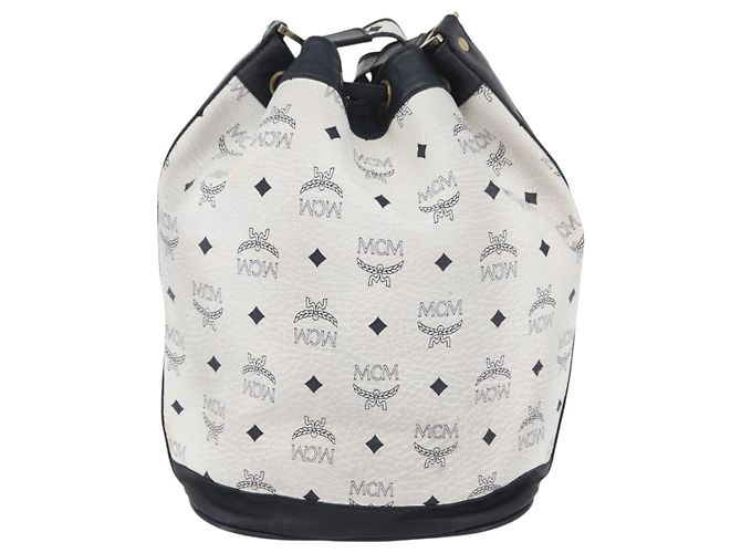 Borsa a Spalla MCM Vicetos Logogram in Pelle PVC Bianco e Oro Auth 173499 D'oro - vista 3