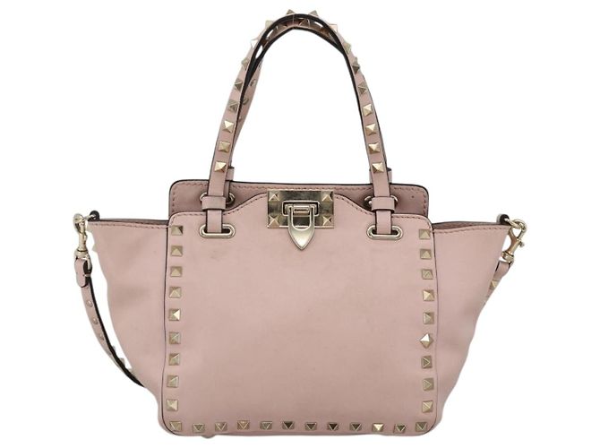 Borsa a mano in pelle Valentino Rock Studs 2 in 1 Rosa Oro Auth BA11911A D'oro - vista 13