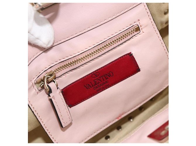 Borsa a mano in pelle Valentino Rock Studs 2 in 1 Rosa Oro Auth BA11911A D'oro - vista 19