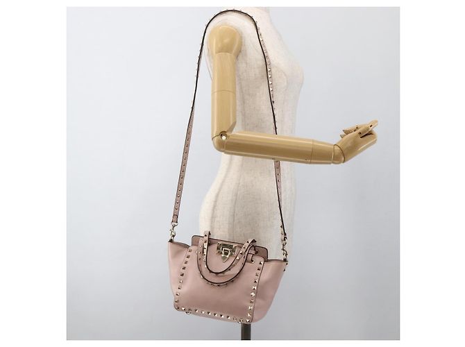 Borsa a mano in pelle Valentino Rock Studs 2 in 1 Rosa Oro Auth BA11911A D'oro - vista 24