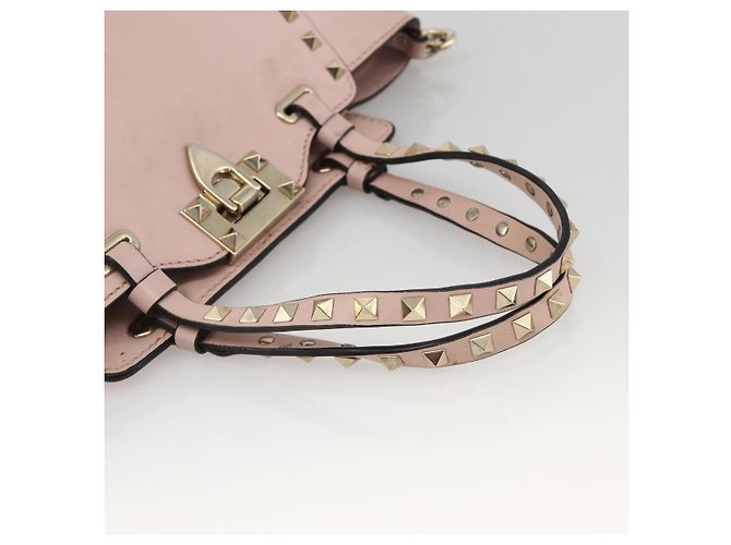 Borsa a mano in pelle Valentino Rock Studs 2 in 1 Rosa Oro Auth BA11911A D'oro - vista 7