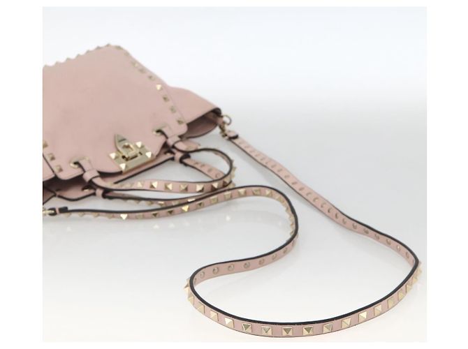 Borsa a mano in pelle Valentino Rock Studs 2 in 1 Rosa Oro Auth BA11911A D'oro - vista 9