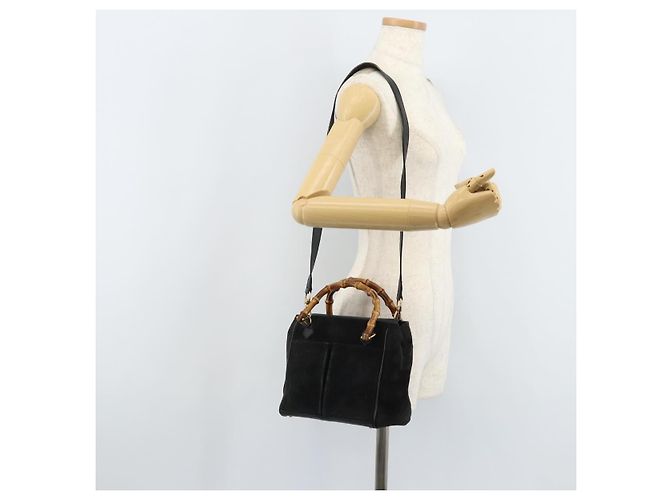 Borsa a Mano in Camoscio GUCCI Bamboo 2way Nero Oro 000 122 0316 Auth BA11541 D'oro - vista 24