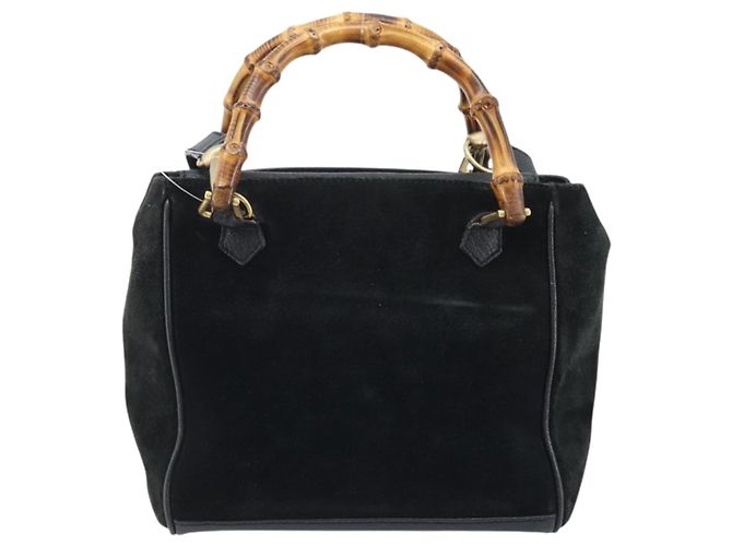 Borsa a Mano in Camoscio GUCCI Bamboo 2way Nero Oro 000 122 0316 Auth BA11541 D'oro - vista 3