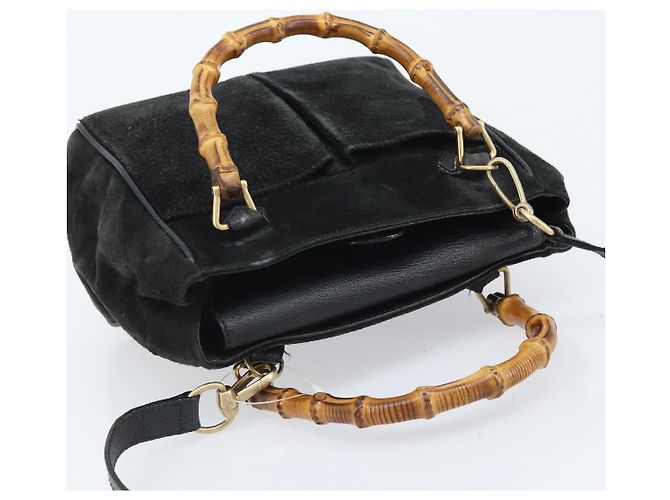 Borsa a Mano in Camoscio GUCCI Bamboo 2way Nero Oro 000 122 0316 Auth BA11541 D'oro - vista 6