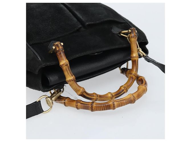 Borsa a Mano in Camoscio GUCCI Bamboo 2way Nero Oro 000 122 0316 Auth BA11541 D'oro - vista 7