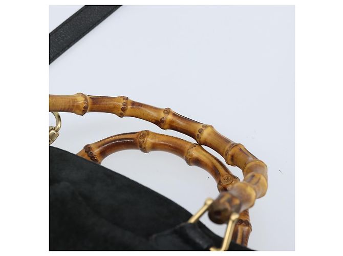 Borsa a Mano in Camoscio GUCCI Bamboo 2way Nero Oro 000 122 0316 Auth BA11541 D'oro - vista 8