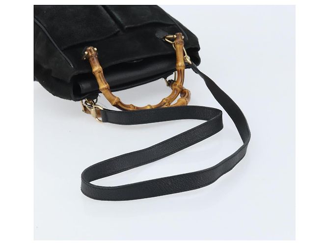 Borsa a Mano in Camoscio GUCCI Bamboo 2way Nero Oro 000 122 0316 Auth BA11541 D'oro - vista 9