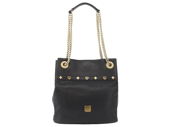 Borsa a Spalla in Pelle MCM Chain Nera Oro Auth BA11650 Nero D'oro - vista 2