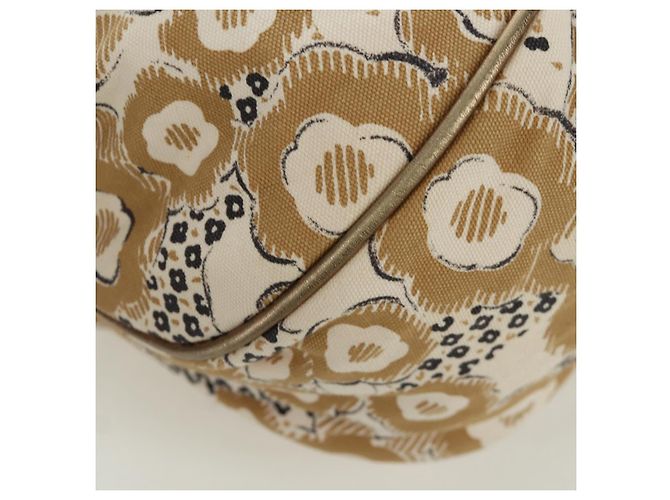 CHANEL Borsa a Mano Camelia Tela Beige Oro CC Auth BAZ669V D'oro - vista 13