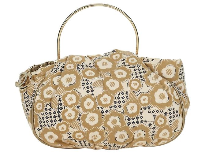 CHANEL Borsa a Mano Camelia Tela Beige Oro CC Auth BAZ669V D'oro - vista 2