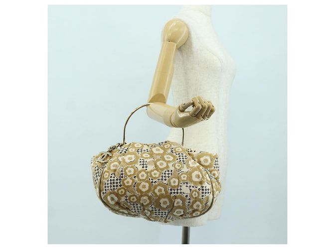 CHANEL Borsa a Mano Camelia Tela Beige Oro CC Auth BAZ669V D'oro - vista 23