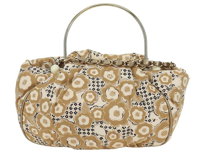 CHANEL Borsa a Mano Camelia Tela Beige Oro CC Auth BAZ669V D'oro - vista 3
