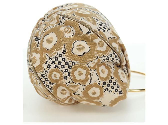 CHANEL Borsa a Mano Camelia Tela Beige Oro CC Auth BAZ669V D'oro - vista 5