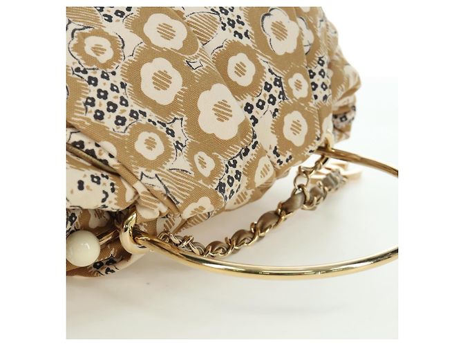 CHANEL Borsa a Mano Camelia Tela Beige Oro CC Auth BAZ669V D'oro - vista 6
