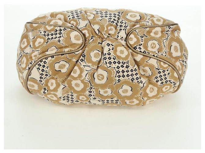 CHANEL Borsa a Mano Camelia Tela Beige Oro CC Auth BAZ669V D'oro - vista 9