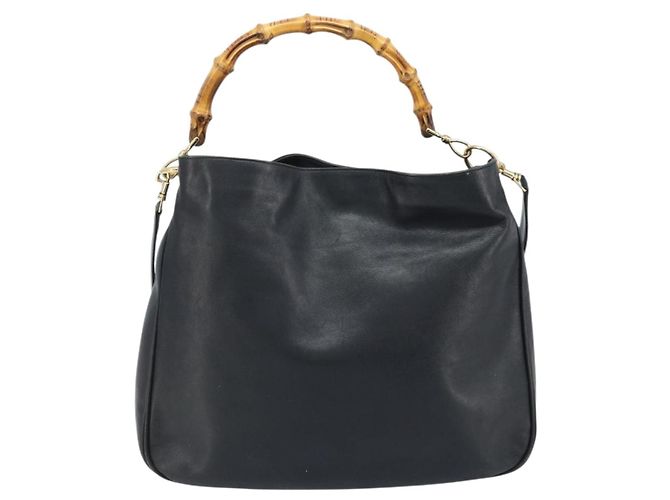Borsa a Spalla in Pelle Gucci Bamboo 2way Nera Oro 001 1781 1577 Auth 174579 Nero D'oro - vista 2