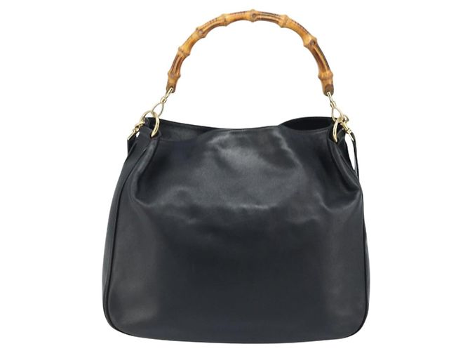 Borsa a Spalla in Pelle Gucci Bamboo 2way Nera Oro 001 1781 1577 Auth 174579 Nero D'oro - vista 3