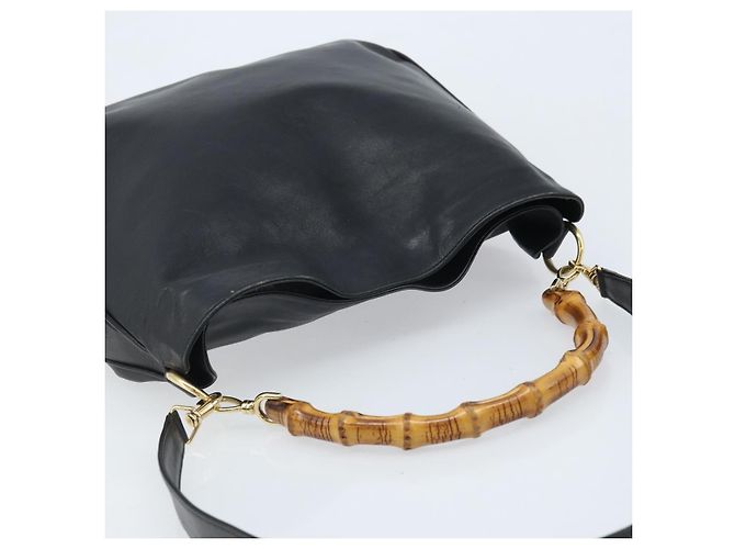 Borsa a Spalla in Pelle Gucci Bamboo 2way Nera Oro 001 1781 1577 Auth 174579 Nero D'oro - vista 6