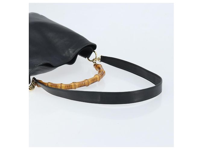 Borsa a Spalla in Pelle Gucci Bamboo 2way Nera Oro 001 1781 1577 Auth 174579 Nero D'oro - vista 9
