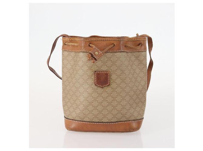 Céline Borsa Clutch in Tela Macadam CELINE in Pelle PVC 3 Pezzi Marrone Beige Auth fm5236 - vista 2