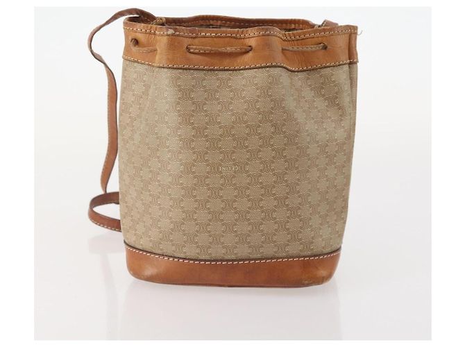 Céline Borsa Clutch in Tela Macadam CELINE in Pelle PVC 3 Pezzi Marrone Beige Auth fm5236 - vista 3