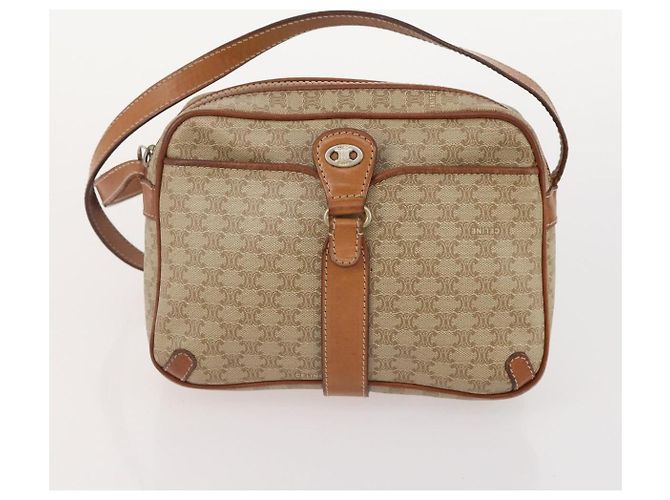 Céline Borsa Clutch in Tela Macadam CELINE in Pelle PVC 3 Pezzi Marrone Beige Auth fm5236 - vista 9