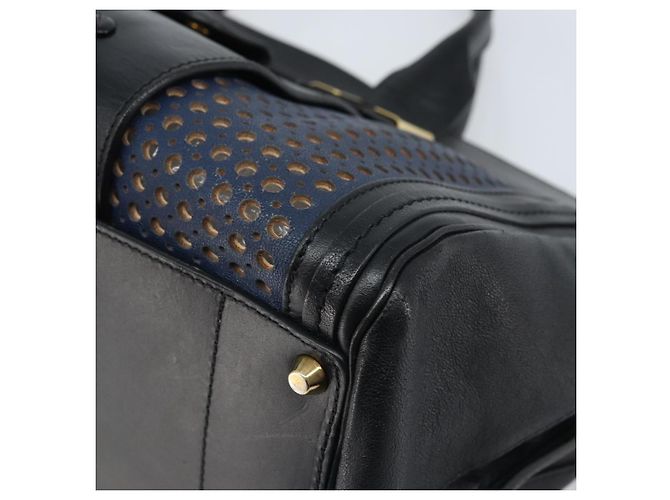Chloé Sac à main Chloe Punching Alice en cuir noir et or Auth am11108 - vue 10