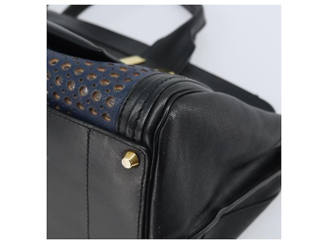 Chloé Sac à main Chloe Punching Alice en cuir noir et or Auth am11108 - vue 12