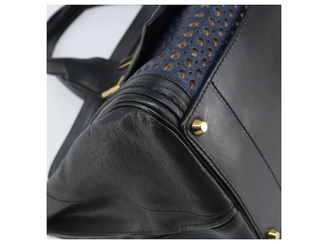 Chloé Sac à main Chloe Punching Alice en cuir noir et or Auth am11108 - vue 13