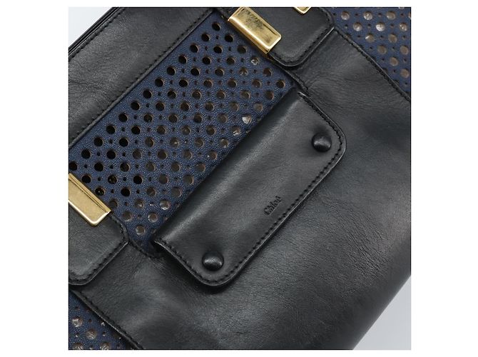 Chloé Sac à main Chloe Punching Alice en cuir noir et or Auth am11108 - vue 14