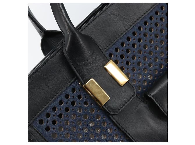 Chloé Sac à main Chloe Punching Alice en cuir noir et or Auth am11108 - vue 15