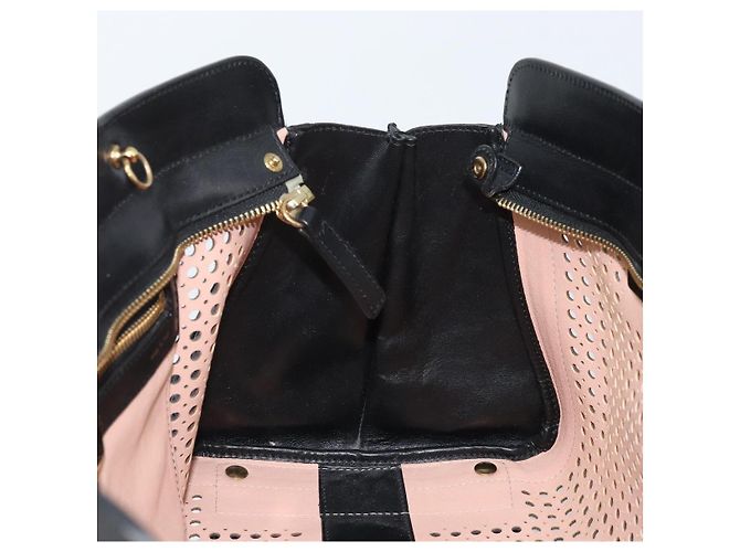 Chloé Sac à main Chloe Punching Alice en cuir noir et or Auth am11108 - vue 19