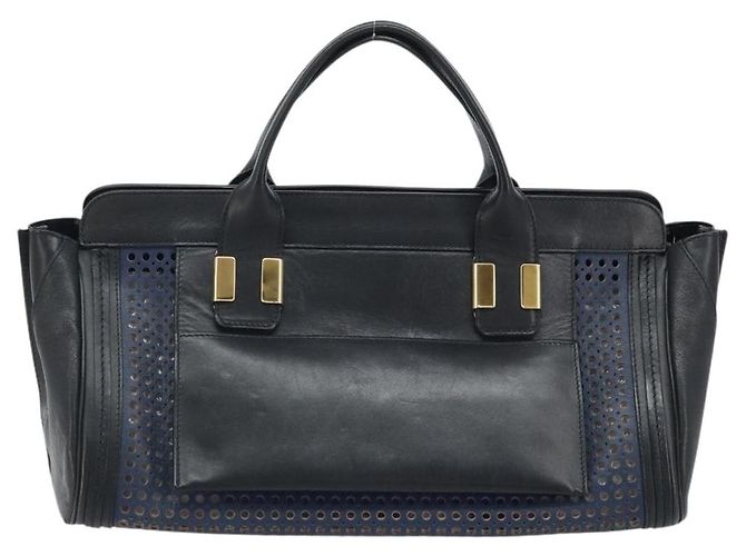 Chloé Sac à main Chloe Punching Alice en cuir noir et or Auth am11108 - vue 3