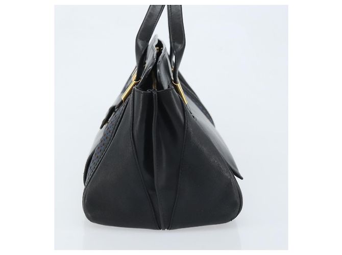 Chloé Sac à main Chloe Punching Alice en cuir noir et or Auth am11108 - vue 5