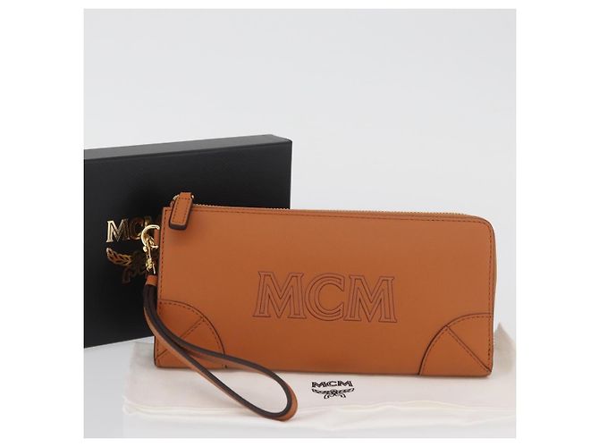 MCM Cartera Larga de Cuero Marrón Dorado MYLDATA04 Auth SW2294V Castaño - vista 23
