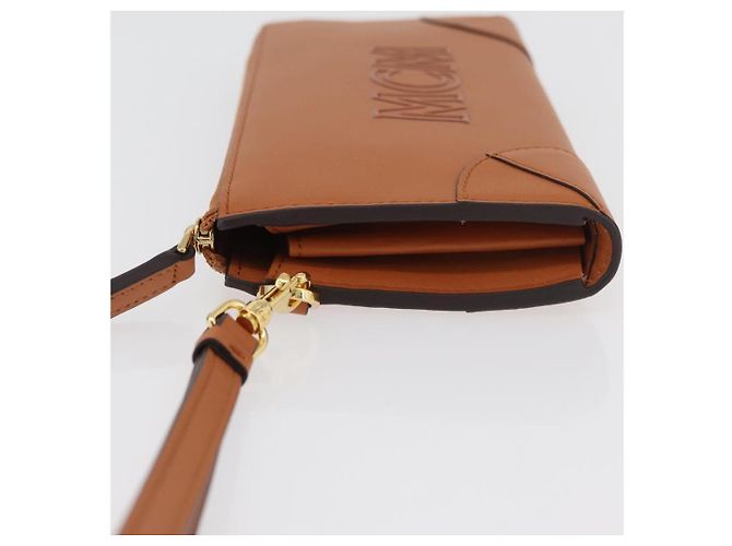 MCM Cartera Larga de Cuero Marrón Dorado MYLDATA04 Auth SW2294V Castaño - vista 5