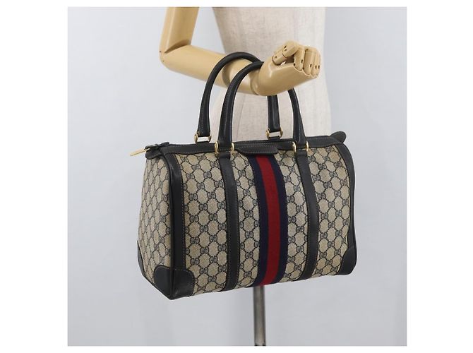Gucci Borsa Boston GG Supreme in PVC Navy Gold Auth BAZ551 D'oro Blu navy - vista 21