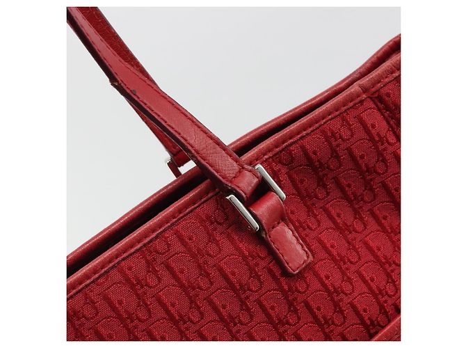 Christian Dior Trotter Canvas Tote Bag Rot Silber Auth ka3572 - Ansicht 14