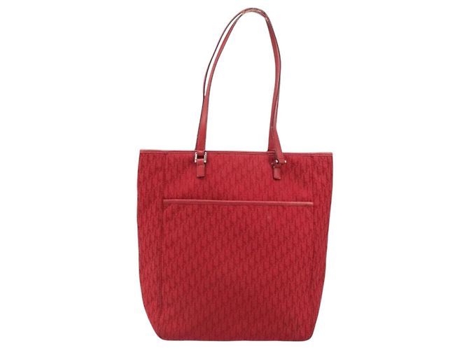 Christian Dior Trotter Canvas Tote Bag Rot Silber Auth ka3572 - Ansicht 2