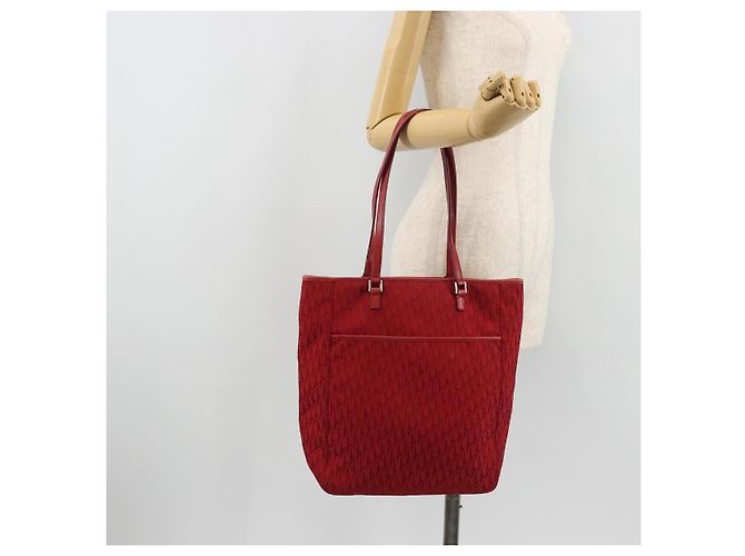 Christian Dior Trotter Canvas Tote Bag Rot Silber Auth ka3572 - Ansicht 23