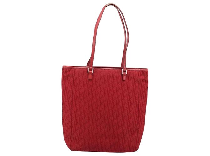 Christian Dior Trotter Canvas Tote Bag Rot Silber Auth ka3572 - Ansicht 3