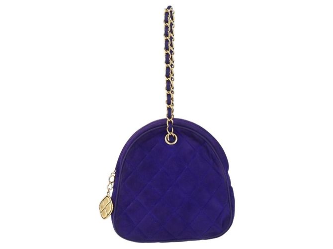 CHANEL Borsa a Mano Matelassé con Catena in Camoscio Viola Oro CC Auth YKZ821A D'oro Porpora - vista 2