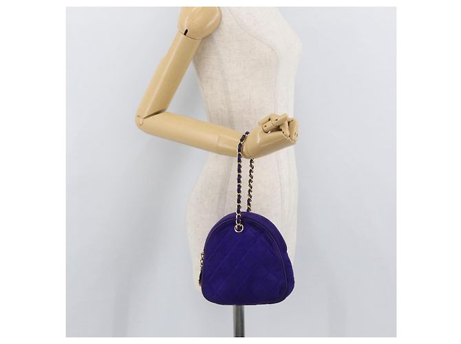 CHANEL Borsa a Mano Matelassé con Catena in Camoscio Viola Oro CC Auth YKZ821A D'oro Porpora - vista 22