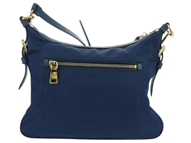 Borsa a Spalla PRADA in Nylon e Pelle Blu Oro Auth ARZ849A D'oro - vista 2