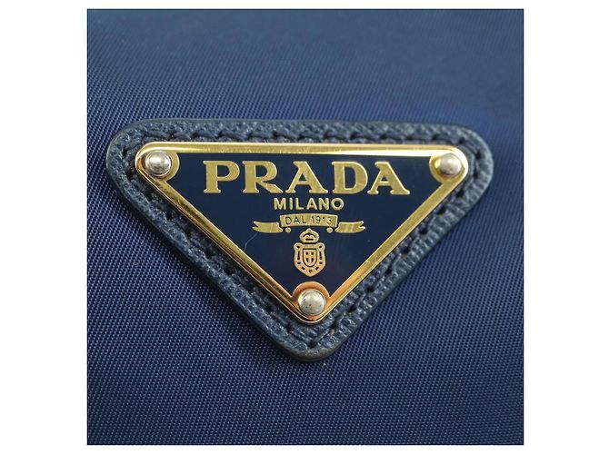 Borsa a Spalla PRADA in Nylon e Pelle Blu Oro Auth ARZ849A D'oro - vista 20