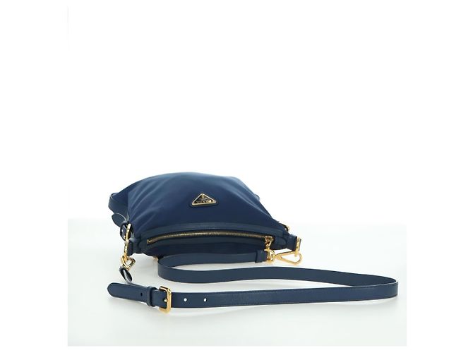 Borsa a Spalla PRADA in Nylon e Pelle Blu Oro Auth ARZ849A D'oro - vista 9