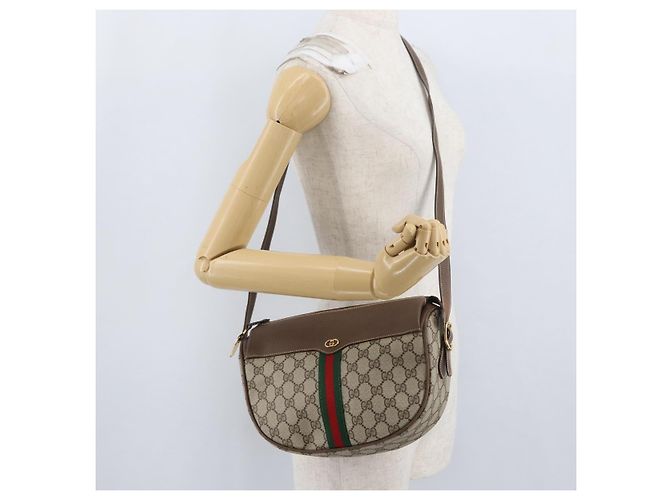 Borsa Sherry Line GG Supreme Web di GUCCI in PVC beige e oro 001 084 4001 Auth ki6580 D'oro - vista 21
