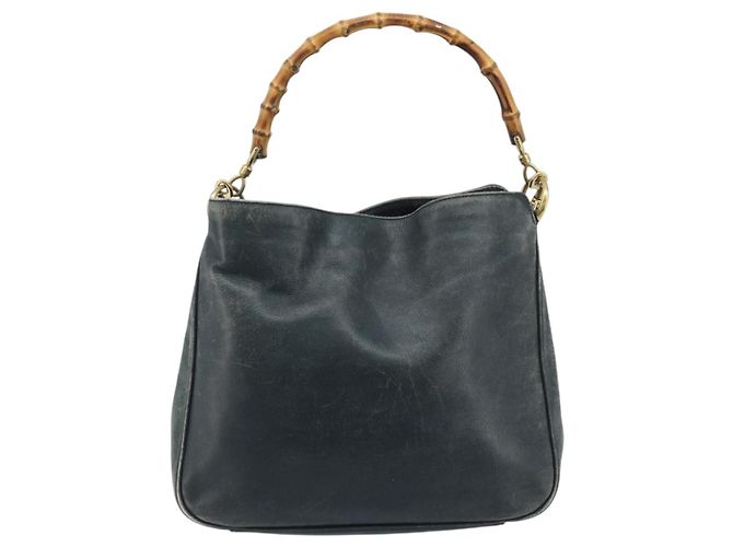 Borsa a Spalla in Pelle Gucci Bamboo 2way Nera Oro 001 3444 1038 Auth 174578 Nero D'oro - vista 2